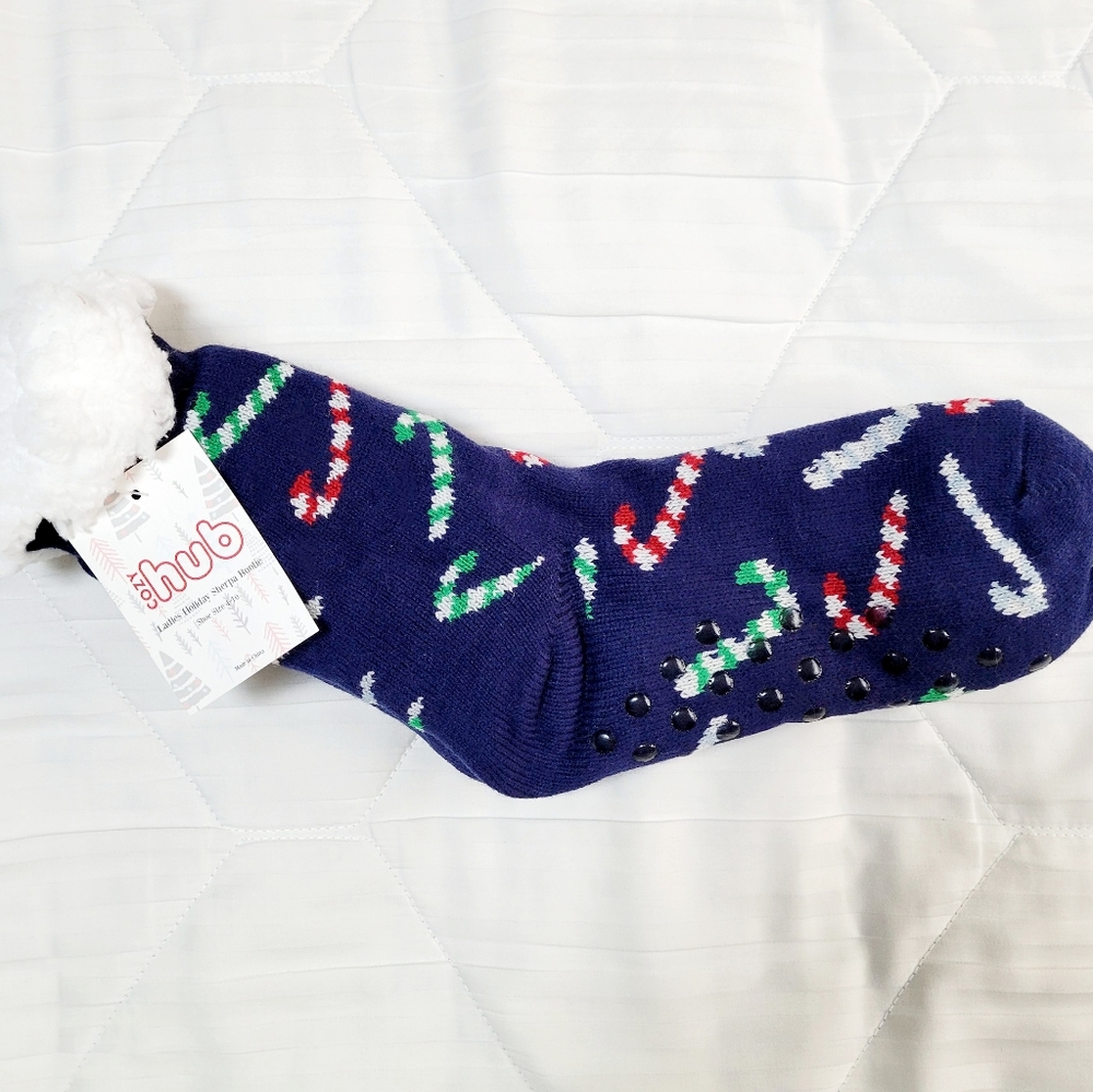 Fluffy candy cane socks